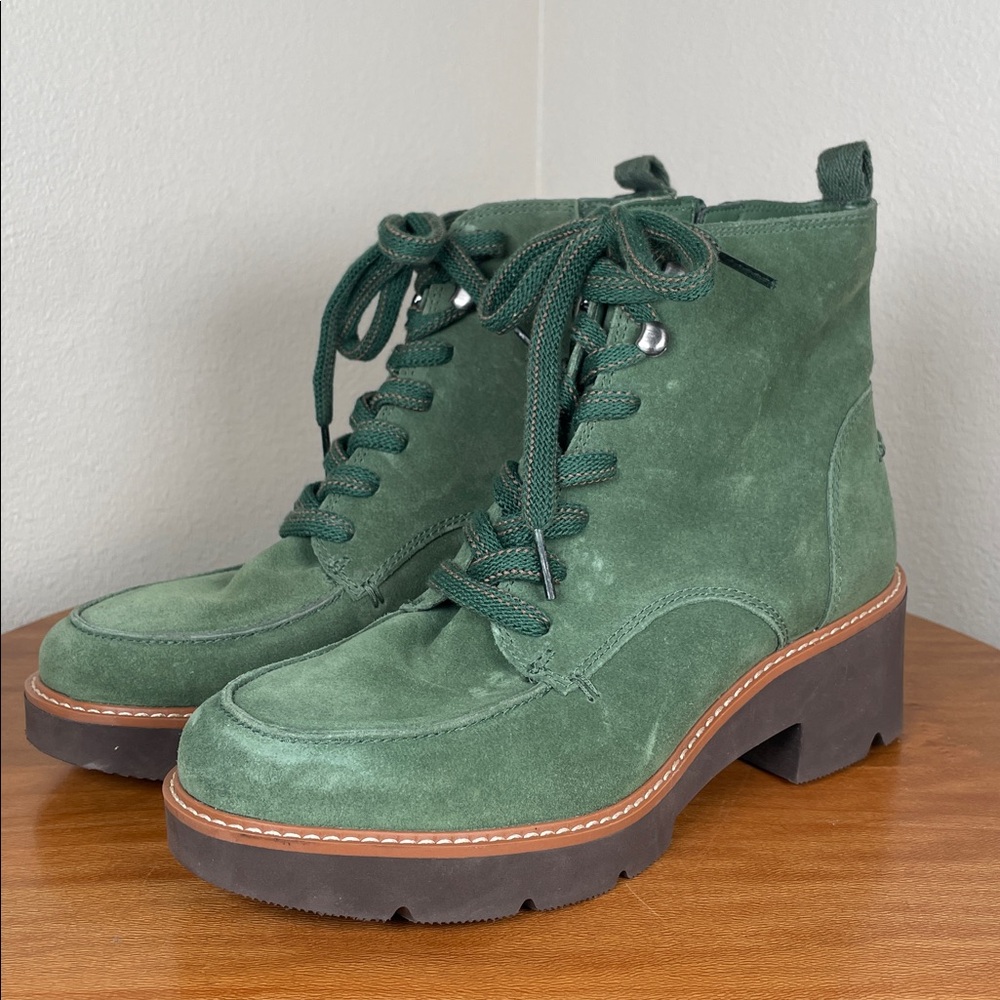 Women’s Naturalizer Dara Lug Sole Booties Green Suede Lace Up Size 7 - Picture 4 of 15